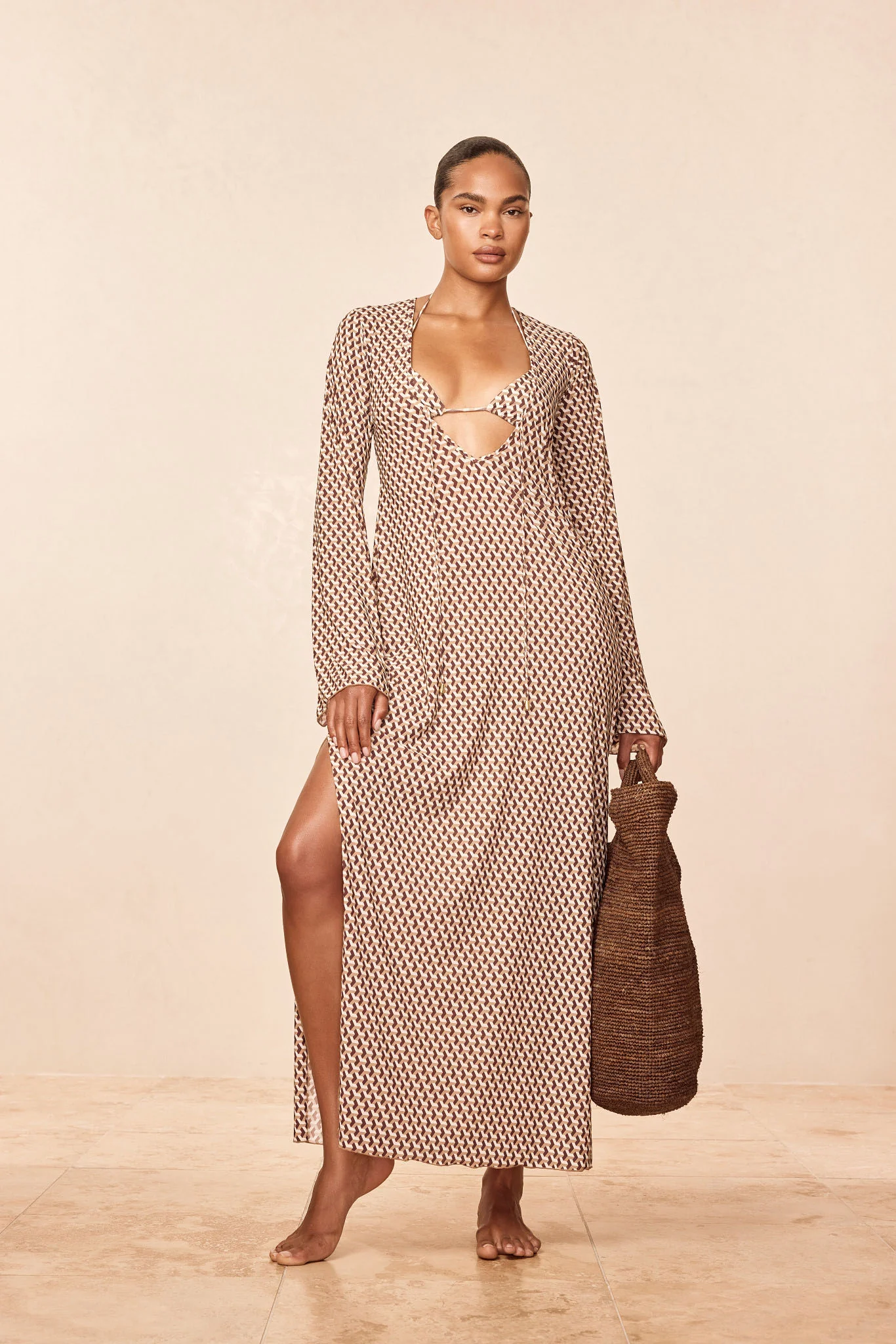 Marabella Kaftan - Husk Geo Tissue Jersey - Image 4
